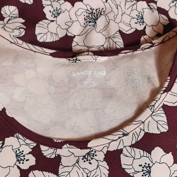 Lands' End 100% Cotton Burgundy and Pink Floral Midi Dress Long Sleeve Size L - Picture 3 of 6